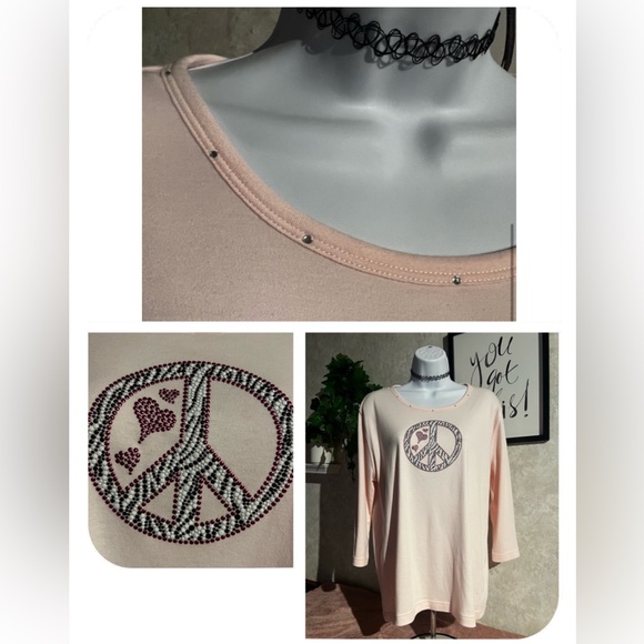 get lucky usa Tops - Rare Vintage Get Lucky USA Rinestone Peace sign 1/2 sleeve Top